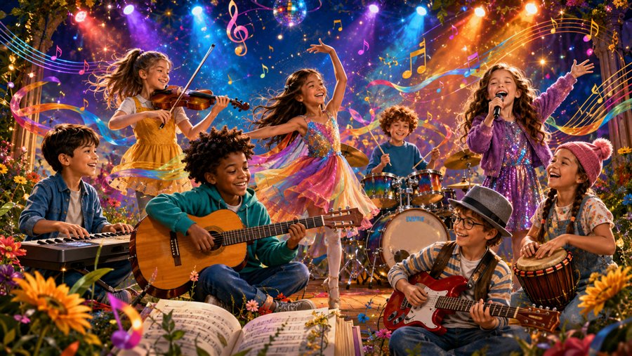 Children performing music together with confidence and joy